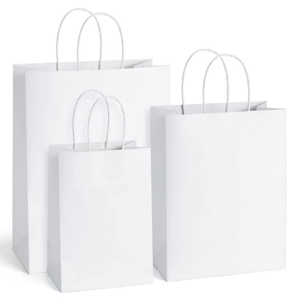BagDream Kraft Paper Bags 5x3x8& 8x4.25x10& 10x5x13 25 Pcs Each, White Gift Bags with Handles, Craft Bags, Merchandise Bags, Retail Bags, 100% Recyclable Paper Sacks