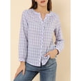 thumbnail image 5 of INSPIRE CHIC Women's Plaid Button up Split Neck Long Sleeves Loose Blouse Lavender S, 5 of 6