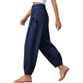 thumbnail image 3 of Dolkfu Regular Fall&Winter Pants for Women Blue Jogger Cotton Blend Refined Mid-Waist Joggers Sweatpants Solid Casual Elastic Waist Pants Navy,M, 3 of 5
