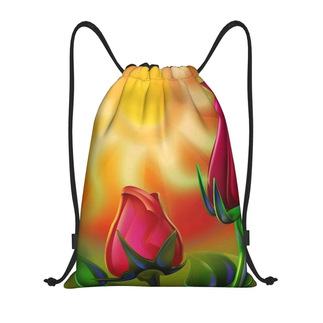 Saiise Rose Psychedelic Pattern Sports Drawstring Backpack - String Swim Gym Bag with Wet Proof Pocket for Women&Men-Small