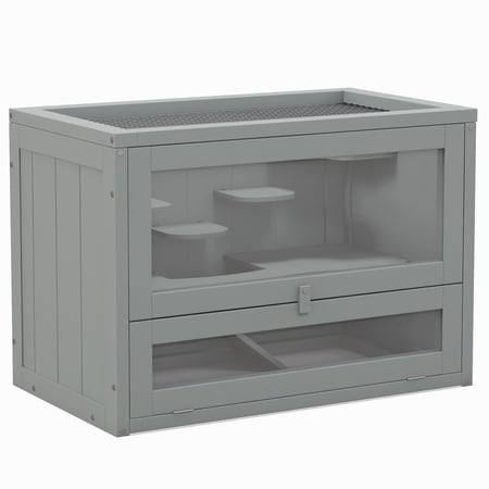 Noaman PawHut 2-Level Hamster Cage, 23.5"L x 13.8"W x 16.5"H Small Animal Habitat for Mice, Rats, Guinea Pigs & Chinchillas with Openable Top, Front Door & Ladder, Grey