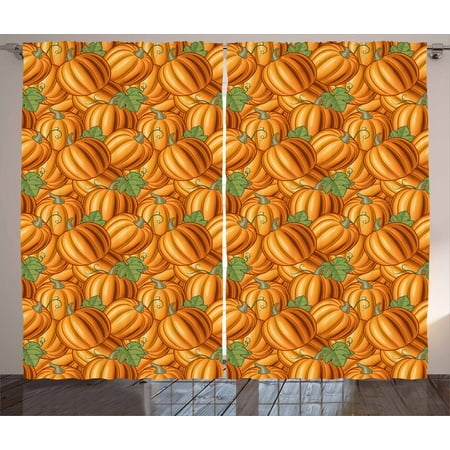 Harvest Curtains 2 Panels Set, Pumpkins in a Vibrant Colored Pattern Natural Ingredients Vegetarian Organic Food, Window Drapes for Living Room Bedroom, 108W X 84L Inches, Orange Green, by