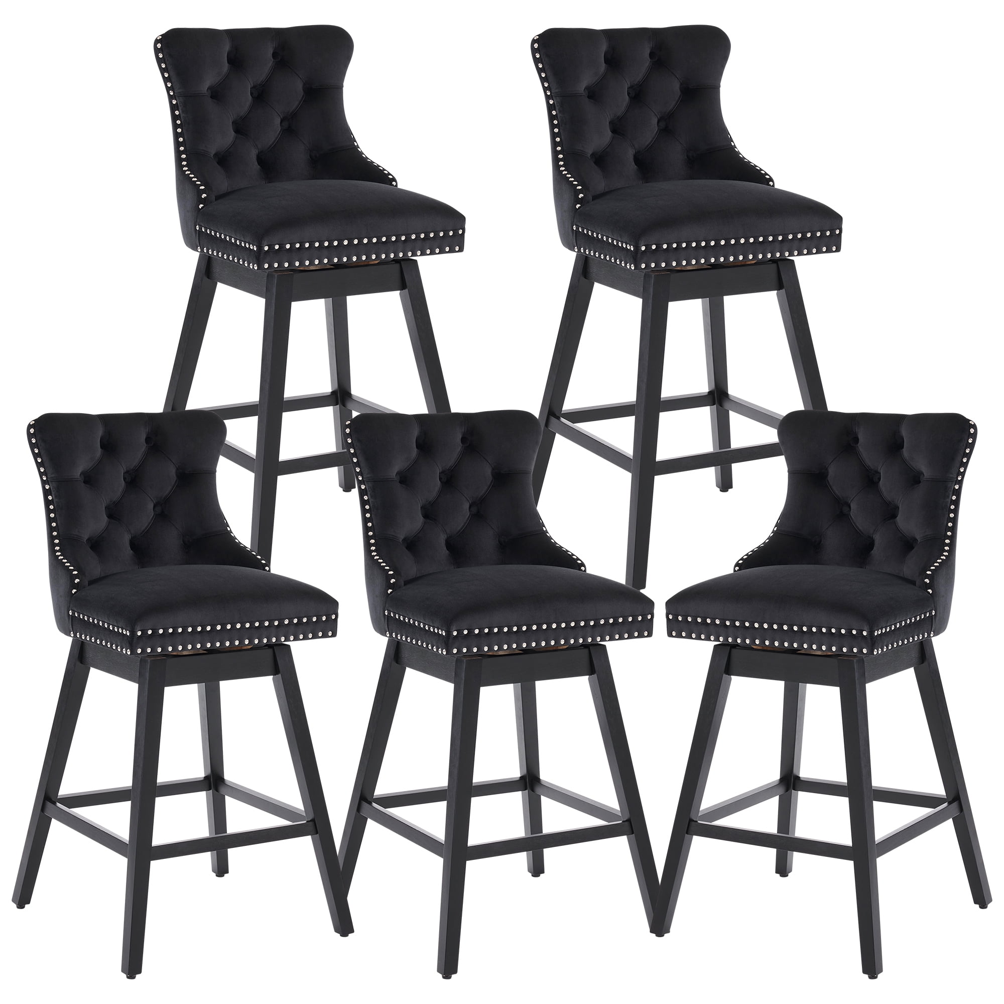Tewloss 26" Swivel Bar Stools Set of 5 Velvet Counter Height Chairs for Home Kitchen Dining, Black