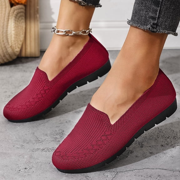 Mfakffe Orthopedic Womens Slip On Knit Loafers Breathable Hollow Mesh Flat Casual Shoes Lightweight Soft Sole Non-Slip Walking Shoes