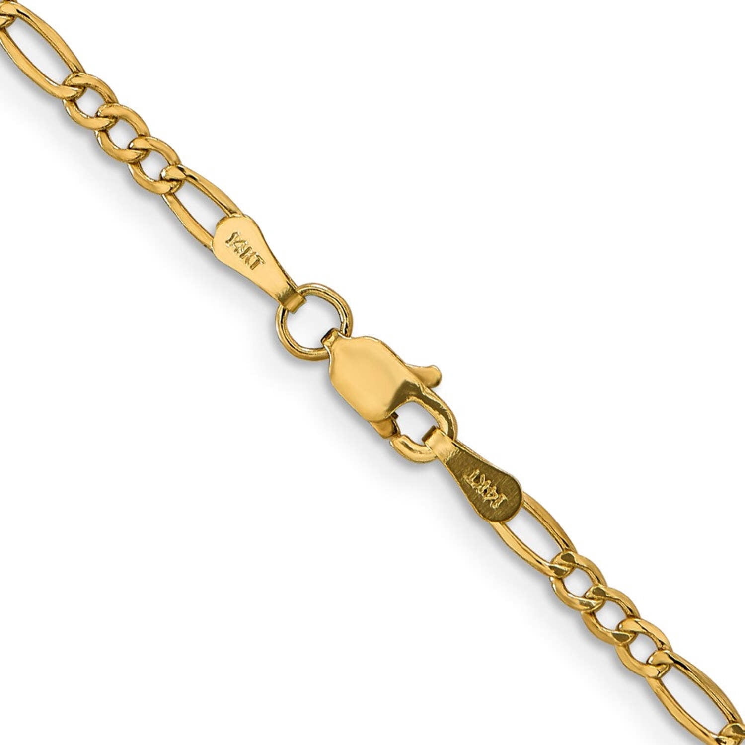 14k Yellow Gold 2.50mm Lightweight Figaro Chain Necklace, 8" - 28"