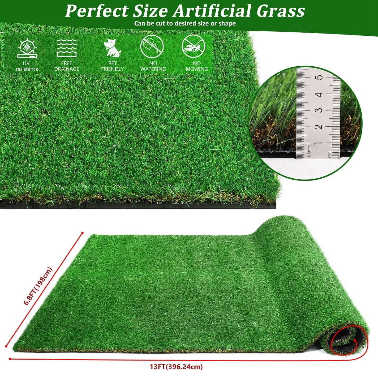 Outdoor Artificial Grass Runner Rug 6.5FT x 13FT, Thick Realistic Fake Grass Roll for Patio Balcony, Green