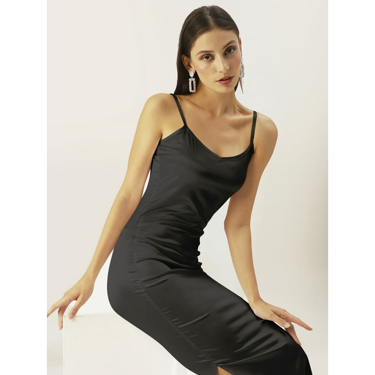 DressBerry Women's Solid Satin Ankle Length Dress Strappy DressBerry Women's Solid Satin Ankle Length Dress Strappy