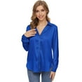 thumbnail image 6 of NeedBo Women's Blouse Satin Silk Button Down Shirts Casual Loose Long Sleeve Office Work Tunic Tops, Royal Blue, 6 of 8