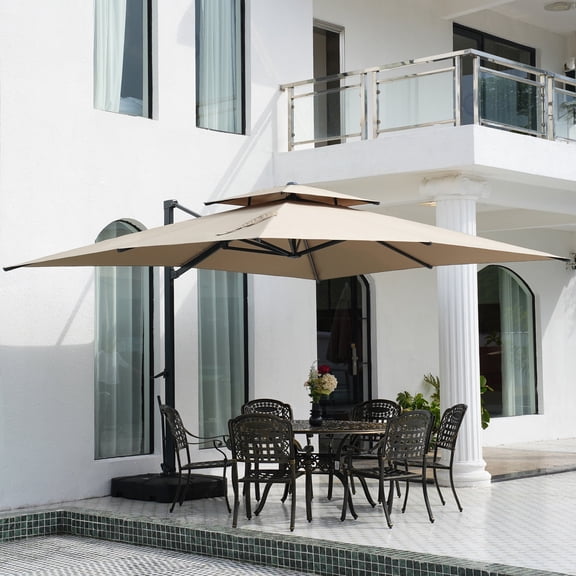 Mondawe 10x13FT Patio Umbrellas, Double Top Rectangle Cantilever Umbrella, Heavy Duty 360° Rotation Offset Outdoor Sun Shade Umbrella for Garden Deck Pool Backyard, Tan