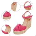 thumbnail image 3 of Rokment Womens Bohemian Crochet Espadrilles Wedges Sandals Boho Beach Fashion Casual Woven Braided Closed Toe Platform Chunky High Heel Dress Sandals for Bride Wedding Summer Vacation Red Size6.5, 3 of 5
