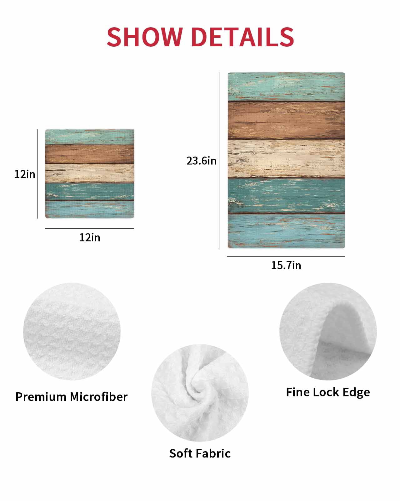 Farmhouse Teal Brown Hand Towels Set, Waffle Weave Kitchen Towels 2 Pieces, Vintage Retro Wooden Microfiber Hair Face Bath Tea Towel Absorbent Quick Drying Cleaning Dish Cloths 15.7"x23.6"