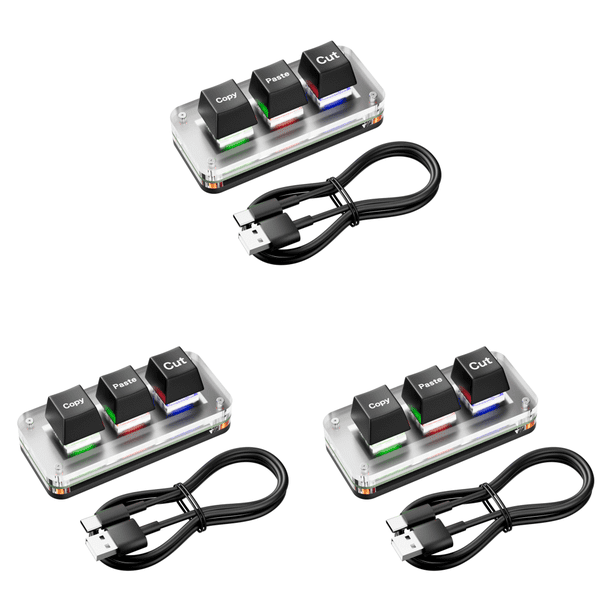 Teclado RGB Mini Cut Copy Paste para Juegos USB Tipo C 3 Teclas
