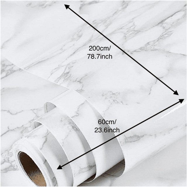 1pc 23.6"x78.7" Glossy Marble Paper Granite Grey/White Roll Kitchen Countertop Cabinet Furniture Refurbishment Thick Wallpaper PVC Easy Removable Wall Decor