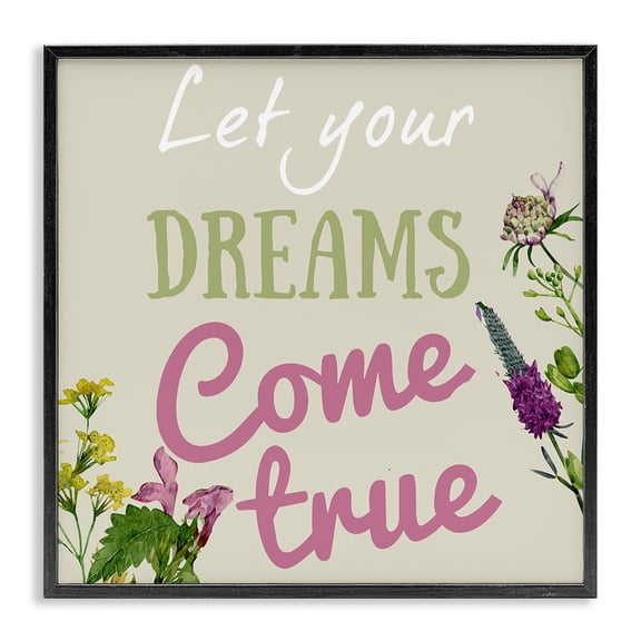 Stupell Industries Farmhouse Dreams Come True with Florals Black Framed Giclee Art, 12 x 12, by Kim Allen