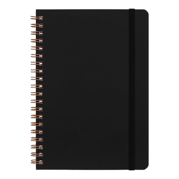 Spiral Journal Notebook, Hardcover Lay Flat Notebook, 4.96 x 7 Inch Thick Paper Notebook, 120 Pages Note Taking Journal with Inner Pocket and Elastic Closure for Work Office Daily Use, Black