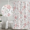thumbnail image 4 of Pink Rose Shower Curtain, Waterproof Shower Curtains for Bathroom, Modern Simple Romantic Flowers Floral Leaves Washable Fabric Bathtub Curtain Set Bath Decor with 12 Hooks Stall 36"x72", 4 of 6
