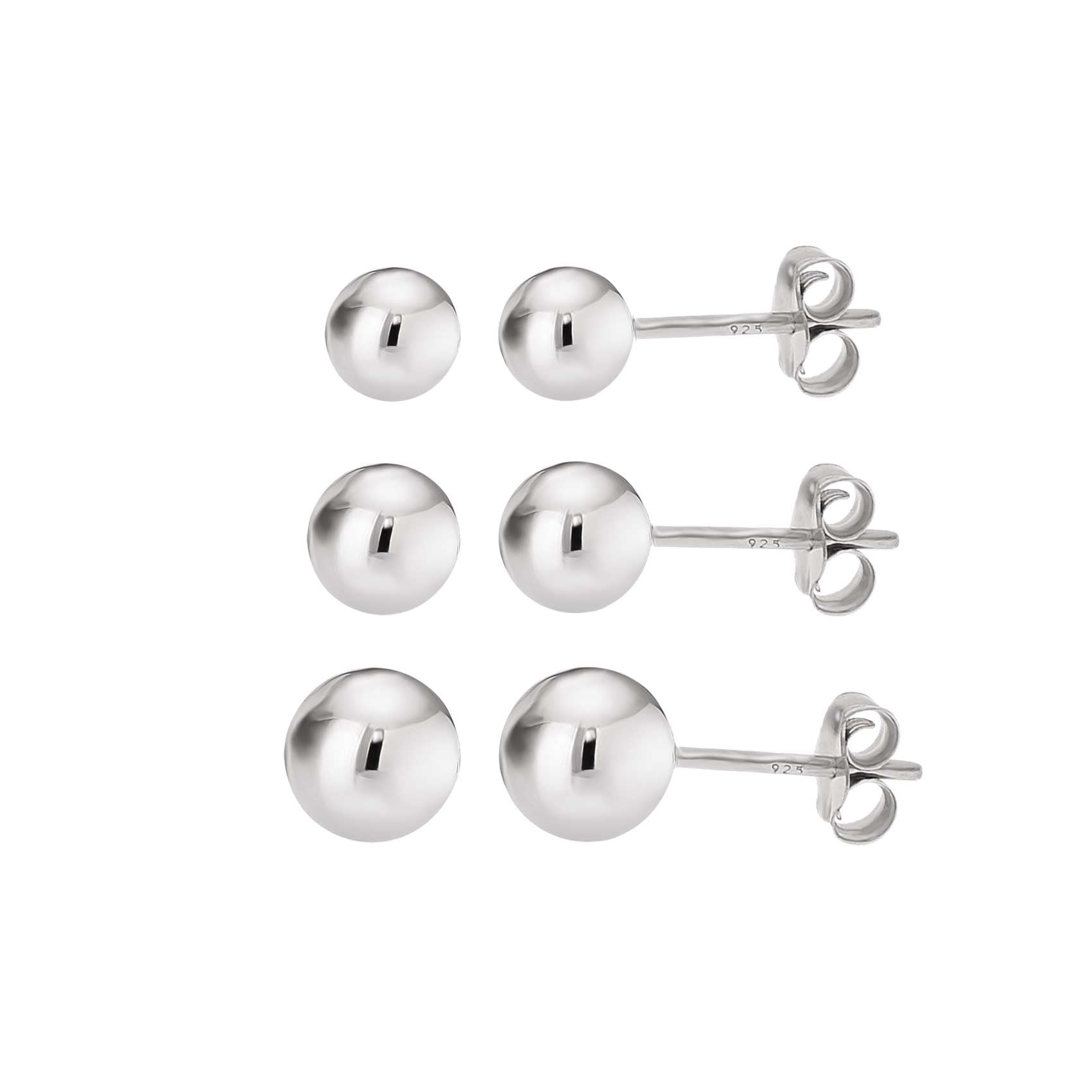 Kezef - 925 Sterling Silver High Polish Smooth Round Ball Stud Earring ...