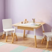 Mainstays Kids 3-Piece 2-in-1 Dry Erase and Chalkboard Activity Table and Chair Set with Storage for Sensory & Creative Play, White