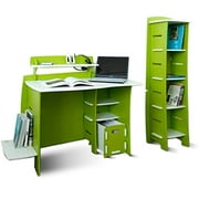 No Tools Assembly - Desk and Bookcase Set, Green and White