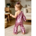 thumbnail image 6 of TTAO Toddler Girls Holographic Full Body Suit Disco Outfit Metallic Hippie Jumpsuit Sparkly Flare Pants Romper Pink 18-24 Months, 6 of 7