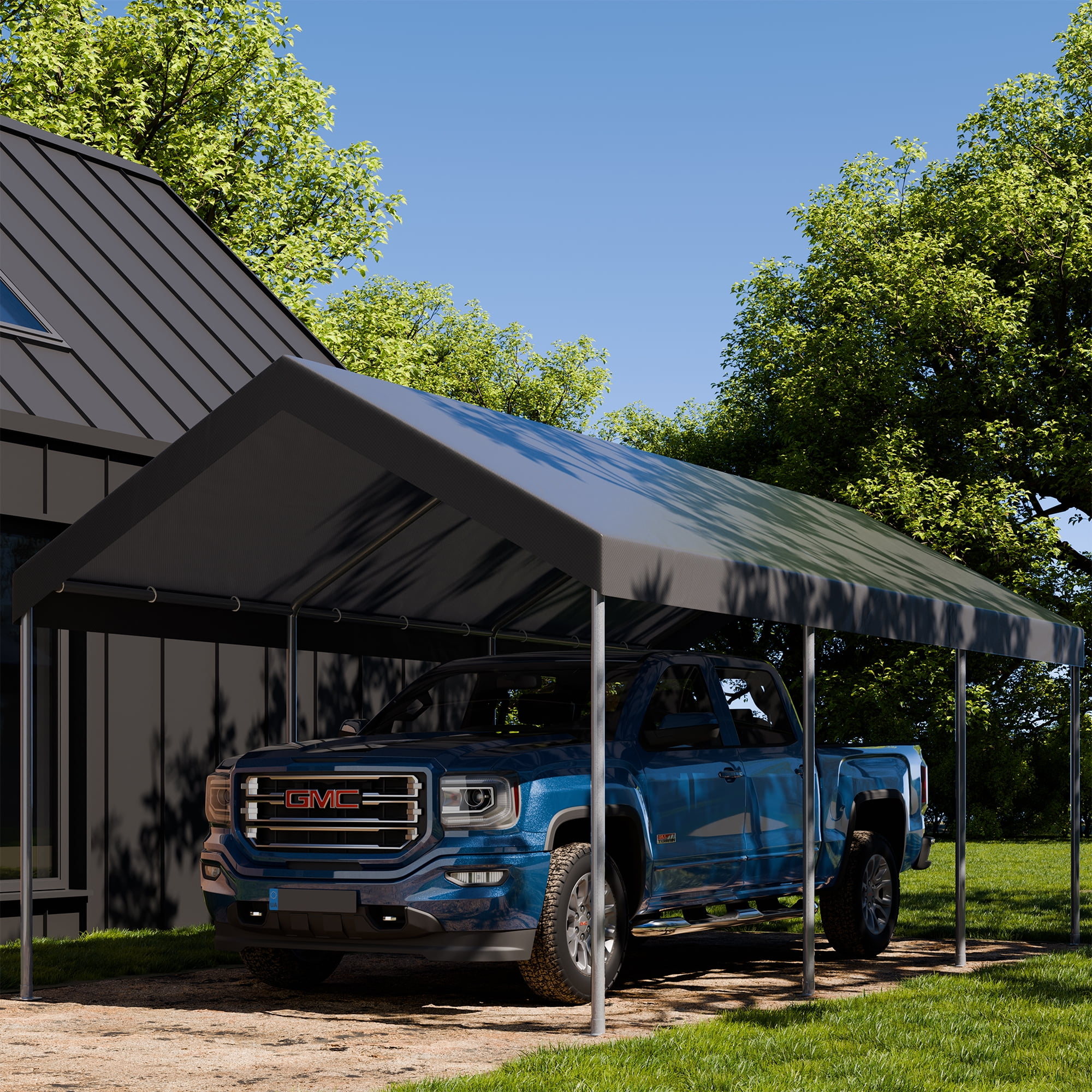 Walsunny Carport 10 x 20 ft Heavy Duty Carport Car Canopy with Powder-Coated Steel Frame, Portable Garage for Car, Boat, Shelter Party Tent with 180g PE Tarp Gray
