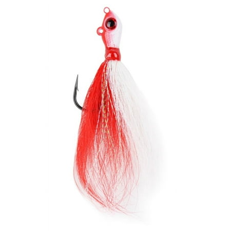 UPC: 0023534431034 | Mustad Big Eye Bucktail Lure (Red/White) – 2oz
