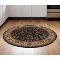 HomeRoots 574179 6 ft. Oriental Power Loom Round Rug, Black & Ivory