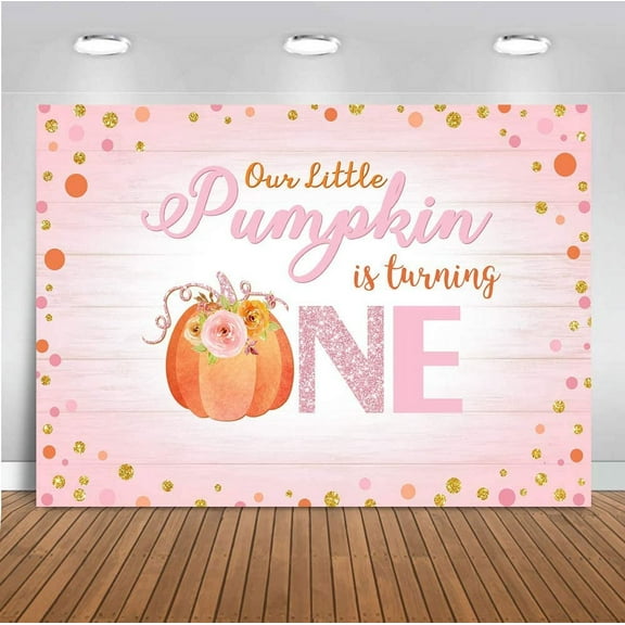 7x5FT Pink Pumpkin 1st Birthday Backdrop Our Little Pumpkin is Turning One Background for Girls White Wood Fall Pumpkin First Birthday Party Decorations Banner Supplies Photo Booth Props