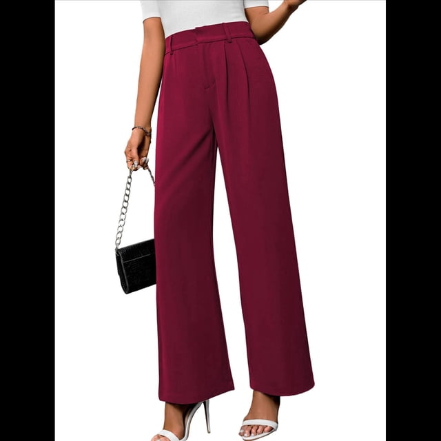 Pantalones de Trabajo Elásticos de Pierna para Mujer, Pantalones de Vestir, Pantalones Casuales de Negocios de Cintura Alta, Pantalones de Vestir Vino Tinto M