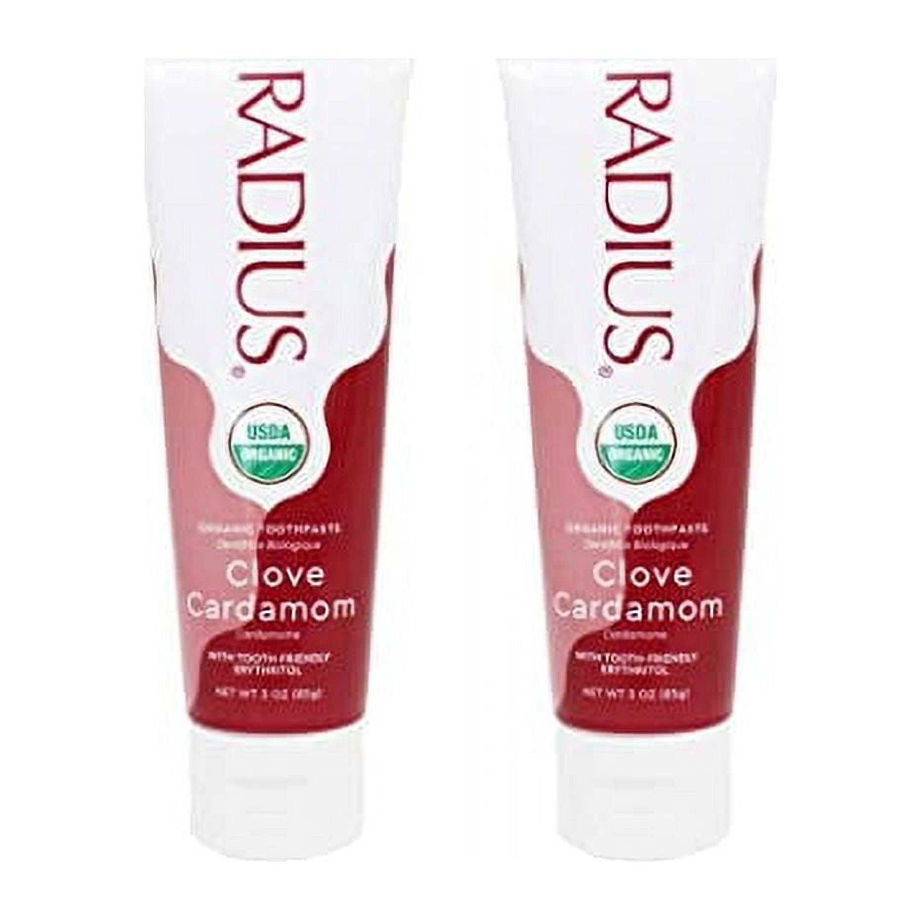 RADIUS USDA Organic Clove Cardamom Toothpaste 2 Count, 3oz , Non Toxic , Designed to Improve Gum Health and Help Prevent Cavities
