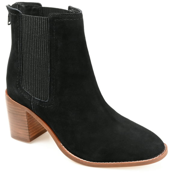 Journee Signature Womens Genuine Leather Tazlyn Round Toe Stacked Chelsea Booties