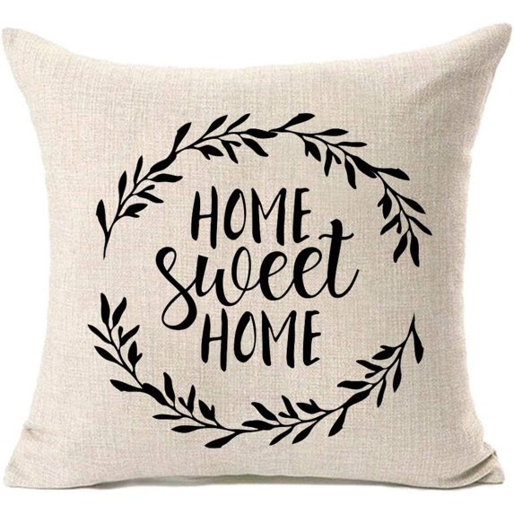 Home Sweet Home Quotes with Garland Farmhouse Pillow Covers 18x18 Inch Home Decor Throw Pillow Case Cushion Cover for Sofa Couch,Housewarming Gift