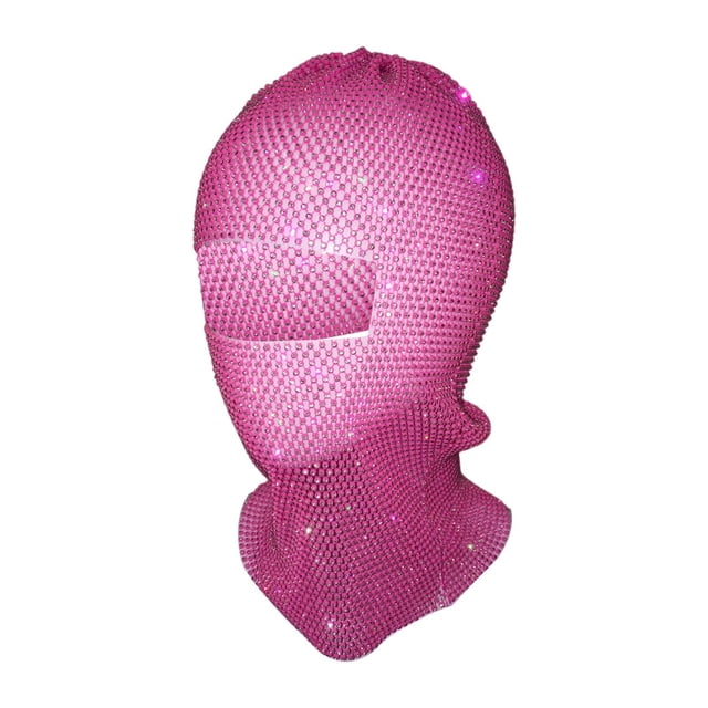 Máscara de , banda para el cabello, capucha de dhinestone para mujeres para cosplay, rendimiento del escenario Rojo rosa