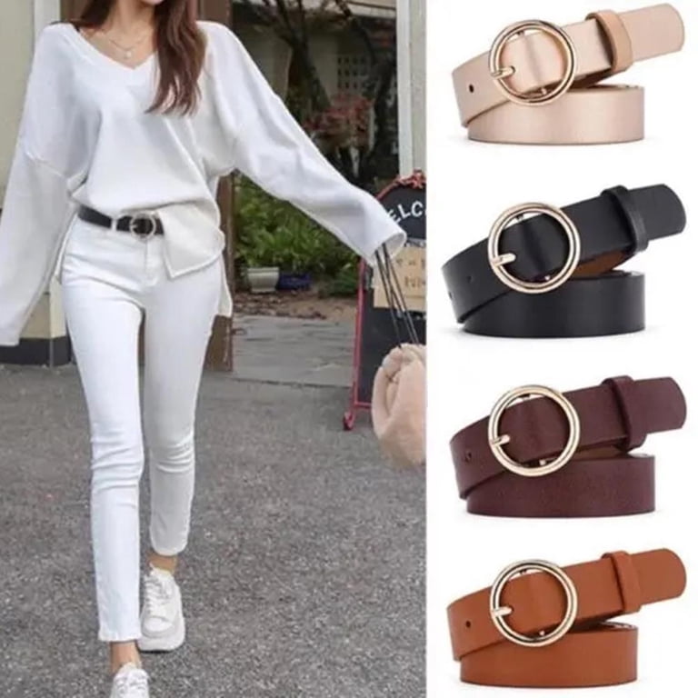 Women Vintage Metal Boho Leather Round Buckle Waist Belt  display picture 3