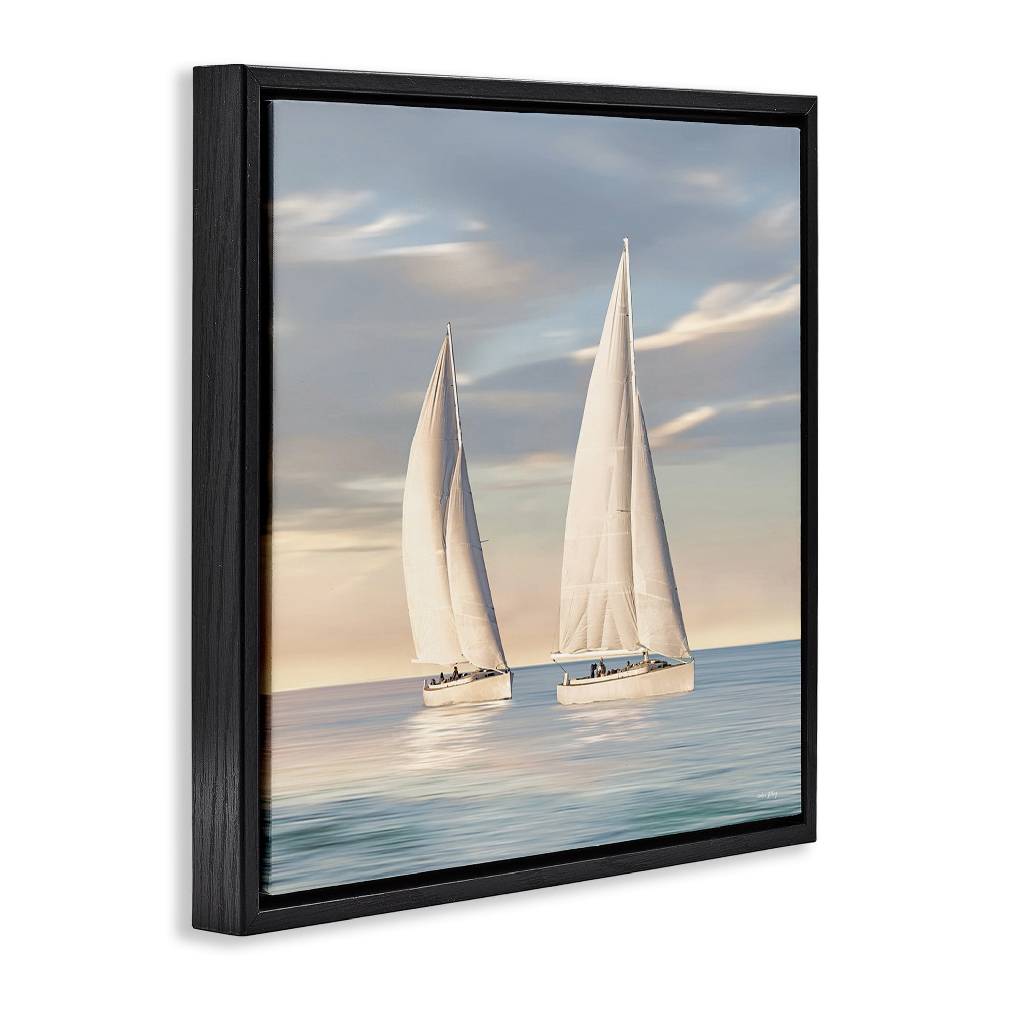 Stupell Industries Two Mighty Sailboats Transportation Painting Black Floater Framed Canvas Art Print Wall Art, 18 x 18