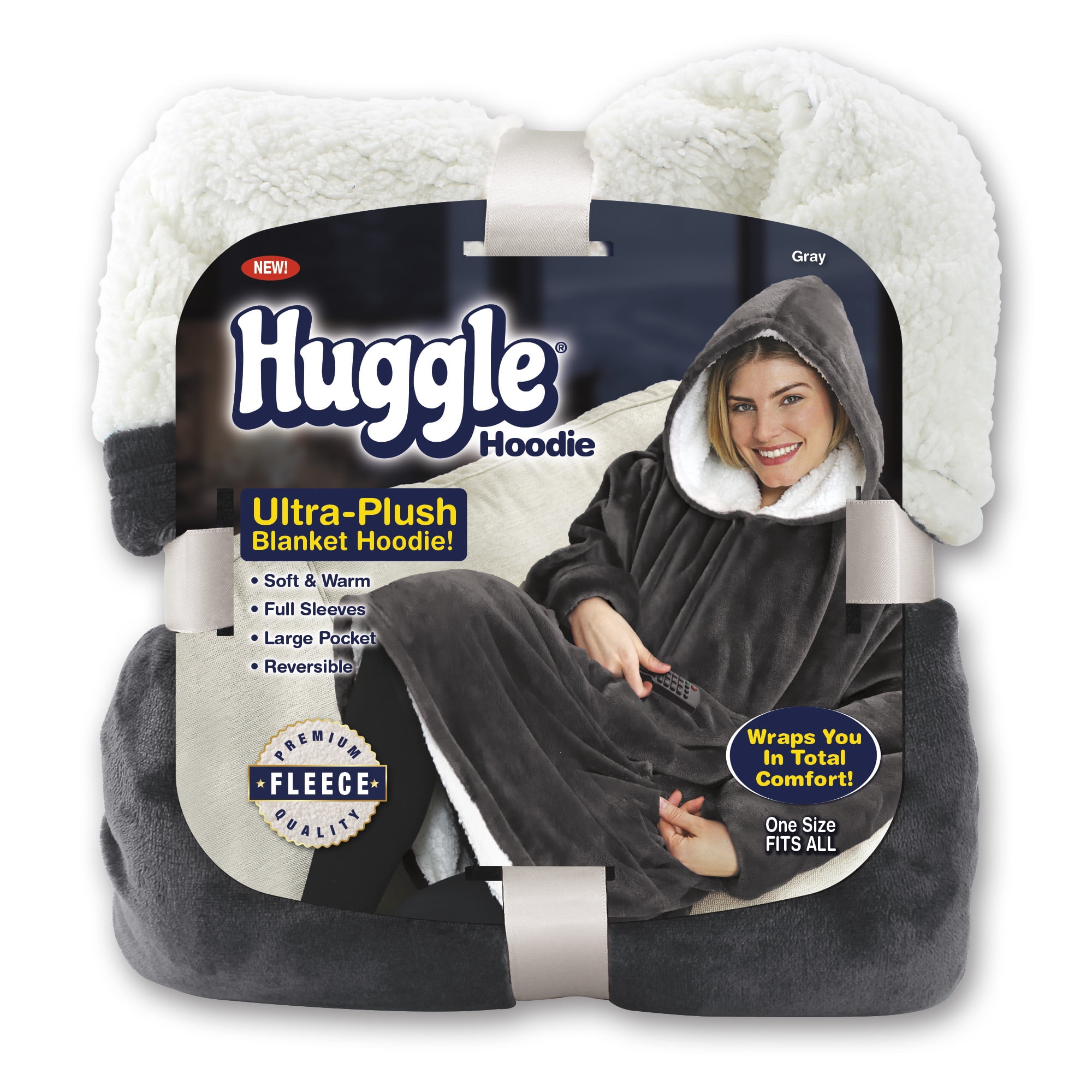 (3 pack) Huggle Blanket Hoodie, Ultra Plush Blanket, Wearable Blanket for Men and Women, One Size, Grey