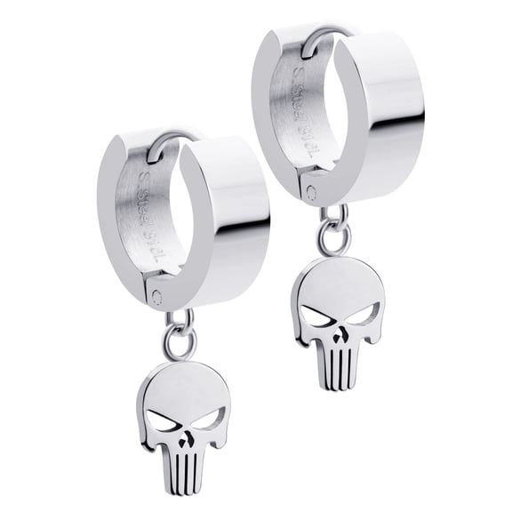 555Jewelry Stainless Steel Cool Dangle Drop Skull Hoop Earrings for Men & Women, Unisex Hoop Earrings Skull, Skull Dangle Earrings, Hoop Dangle Earrings For Women, Silver