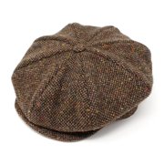 Hanna Hats Irish Newsboy Cap Donegal Tweed 8 Piece 100% Wool Hat for Men Made in Ireland | Brown Fleck Salt & Pepper