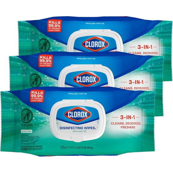 Disinfecting Wipes Flexible Pack, Unbleached, Fresh Scent, 75 count, 3 Pack (Packaging may vary)