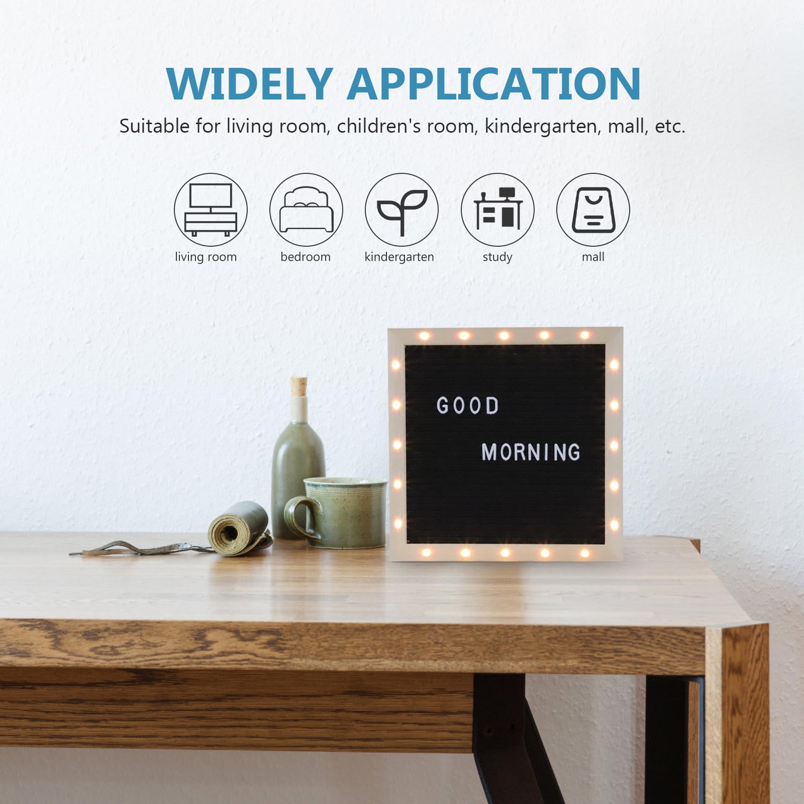 IBASETOY Wooden Letter Board with LED Lights Multifunctional Message Board for Baby Announcements