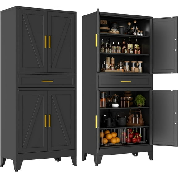 71" Tall Pantry Storage Cabinet with Drawer and Adjustable Shelves, Freestanding Tall Kitchen Cupboard Storage Cabinet for Kitchen,Dining Room, Living Room, Black