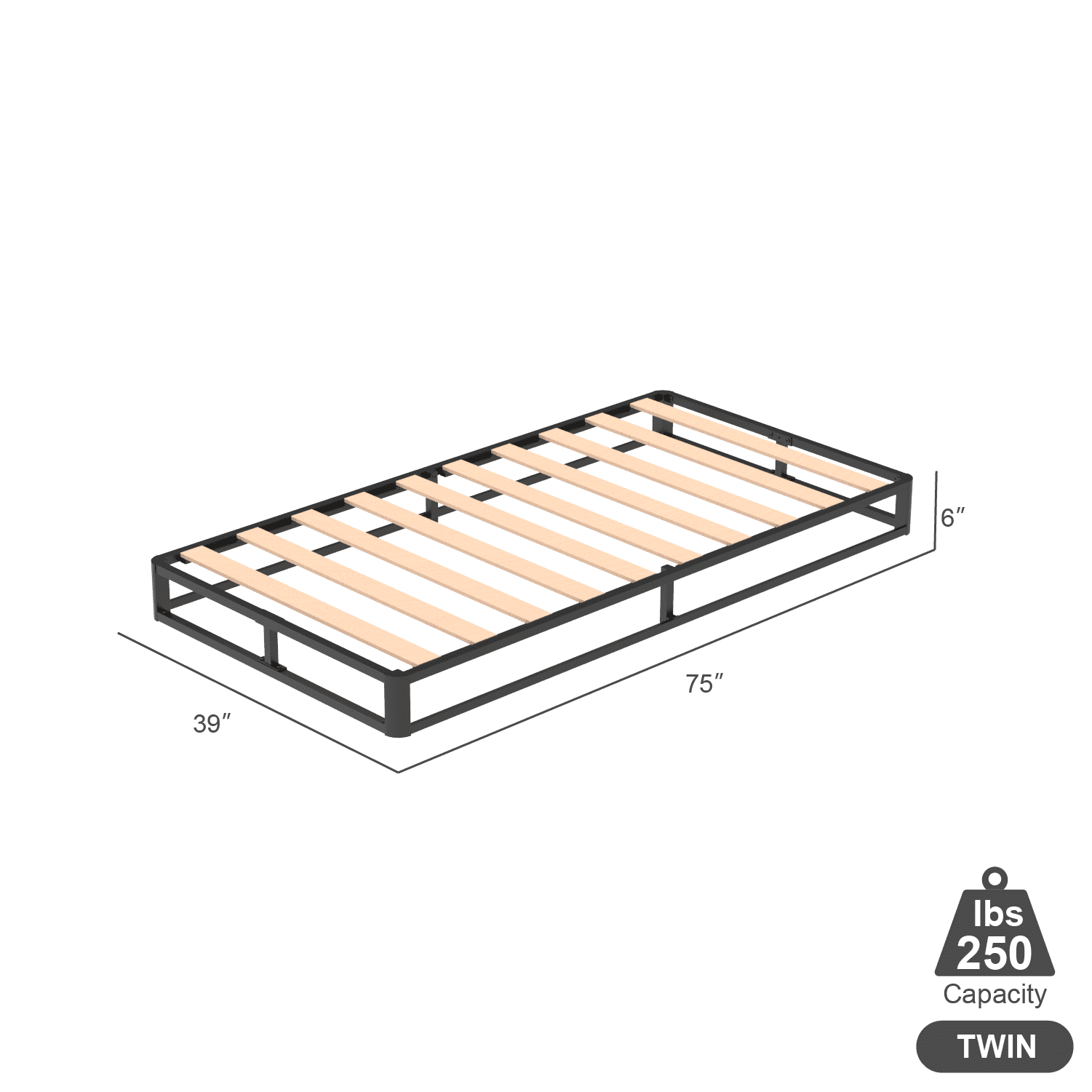 VENI 6" Mattress Support Bed Frame Metal Platform Bed with Wood Slat No Box Spring Needed, Twin