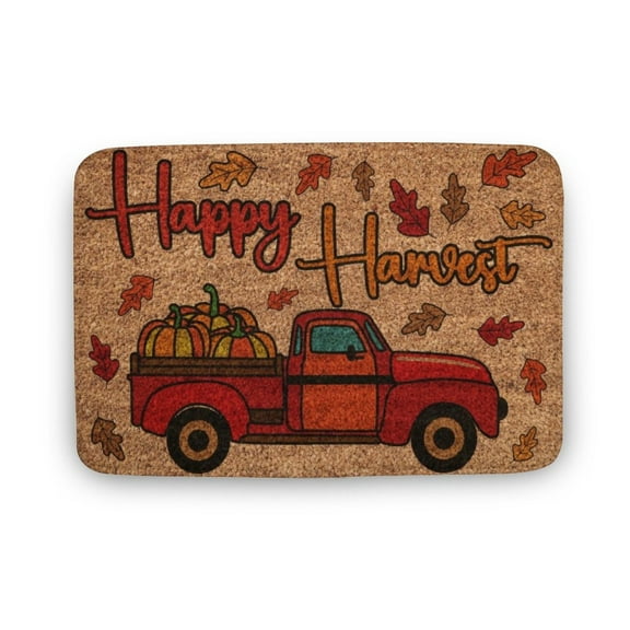 Fall Happy Harvest Truck, Coir Door Mat, Welcome Mat, Front Door Mat, Outdoor Mats, Funny Doormat, Fall Welcome Mats,Welcome Doormat,Home Decor,Front Back Door Mat,Coral Velvet Rug 17”x30”