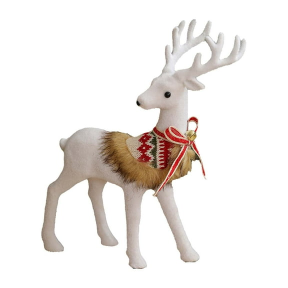 YOHAVEN Christmas White Ornament Bow Doll, Large Deer Figurine Holiday Decoration, Handcrafted Festive Home Decor for Shopping Mall Windows Shelves Office Display