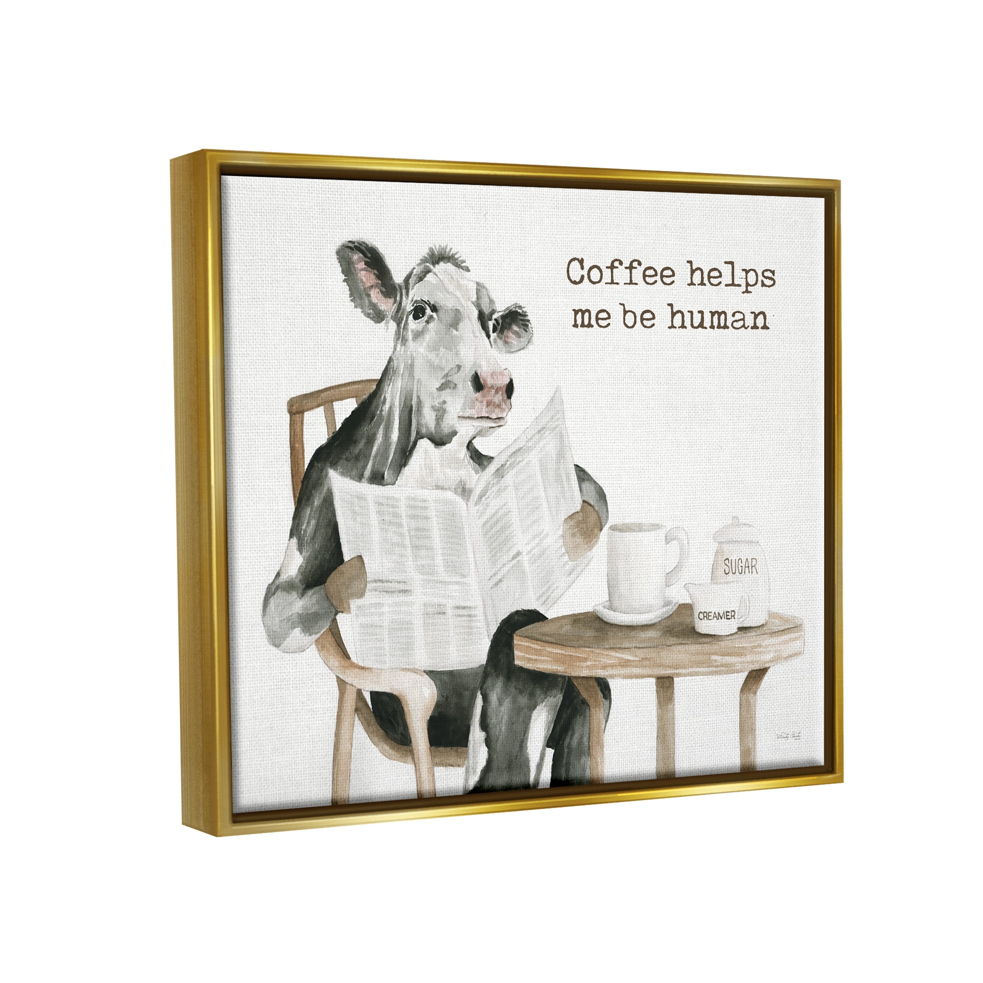 Stupell Industries Funny Morning Coffee Phrase Animals & Insects Painting Gold Floater Framed Art Print Wall Art, 21 x 17