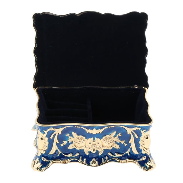 Organizador de de Almacenamiento de de Joyero de Metal Floral Vintage con Acabado Adornado - Azul