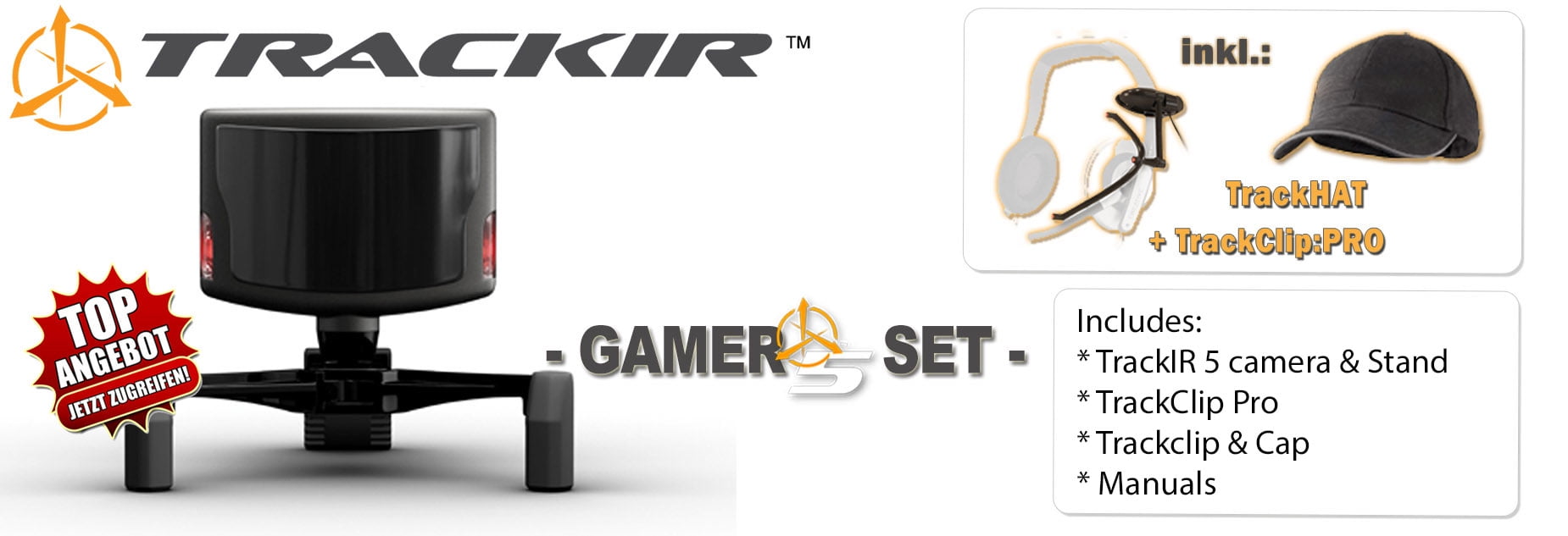 TrackIR 5 Head Tracking System for PC Gaming with IR High Resolution  Trackclip Pro + Cap Bundle 