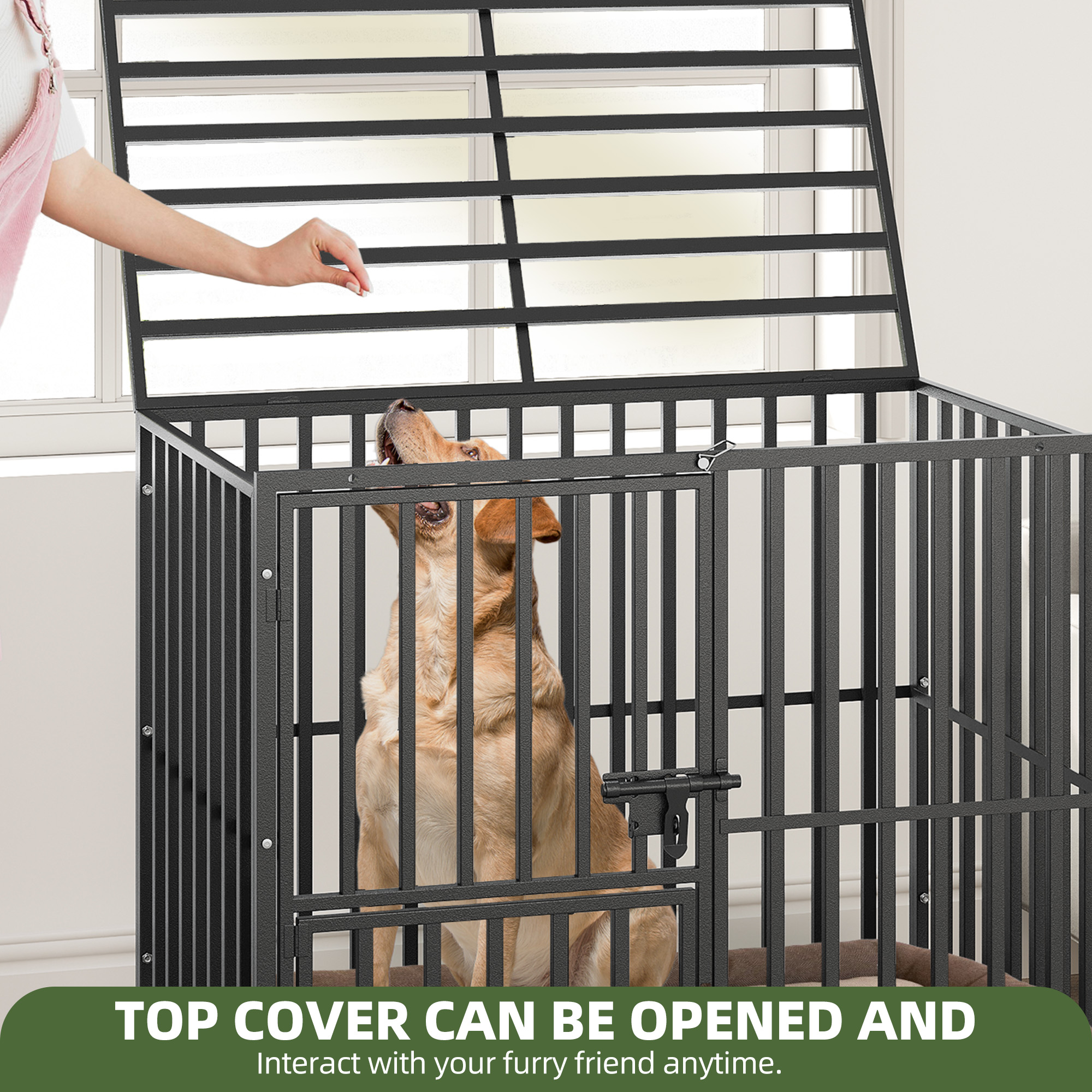 Uforic 37-Inch Heavy Duty Dog Crate with Lockable Wheels, Escape Proof Dog Cage Kennel with Removable Tray - Black