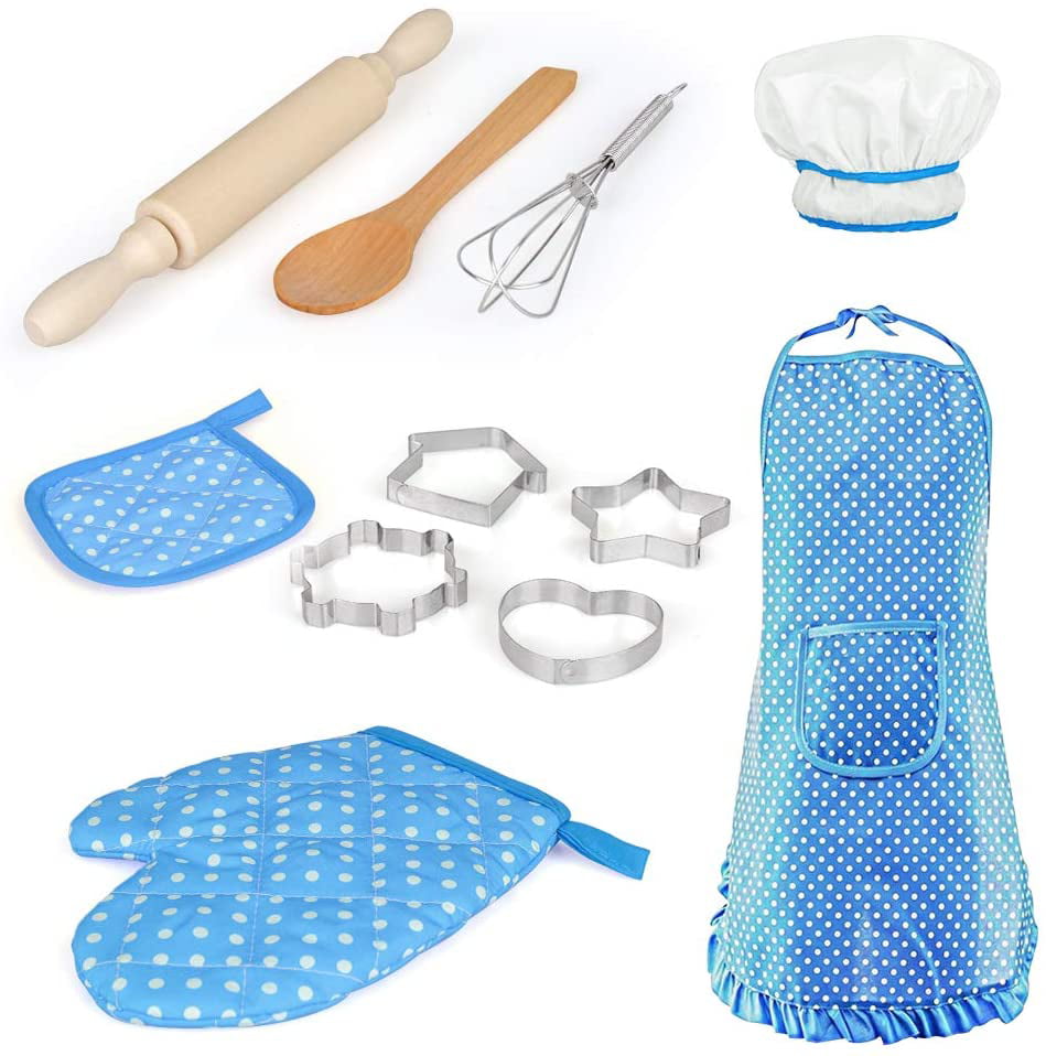 Oven Mitts for Boys and Girls Childrens Cooking and Baking Set 11-Piece Including Role-play Toy Apron Chefs Hat