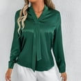 thumbnail image 4 of Womens Satin Long Sleeve Blouses Tie Neck Solid Color Shirt Fall Dressy Fashion Lightweight Comfy Work Party Tops XS-XL, 4 of 6